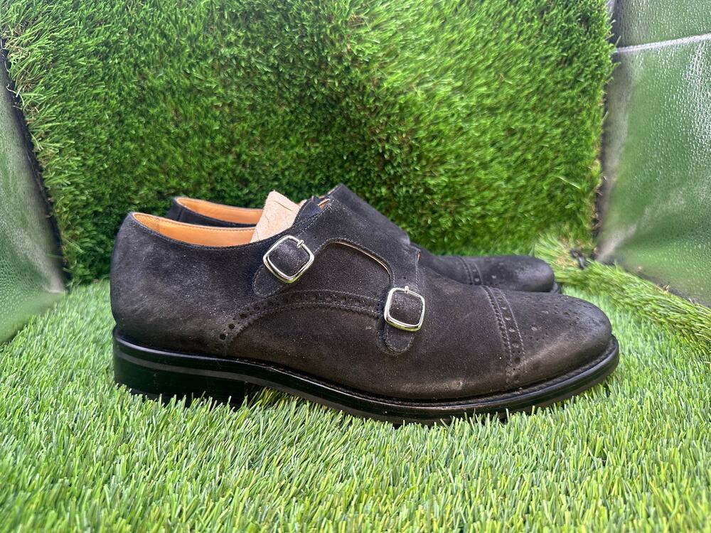 O'Keeffe Brogue Dress Shoes Men's 7.5 Black Leather Wingtip Monk Strap Formal